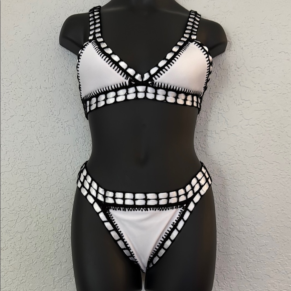 Black and White Crochet Bikini Set